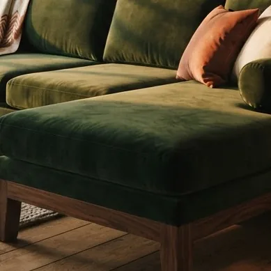 Velvet laid so the pile runs one way across all three seats.