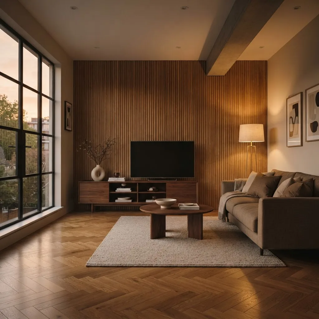 Living Room: Fluted Oak Media Wall